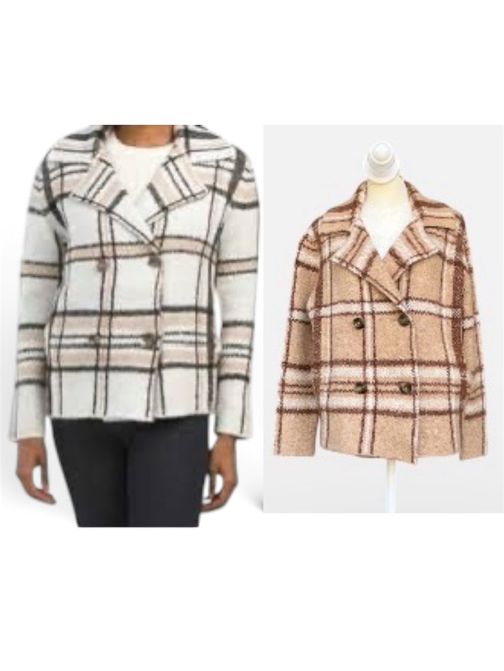 Rachel Zoe Plaid Button Front Jacket in Tan/White Size Small